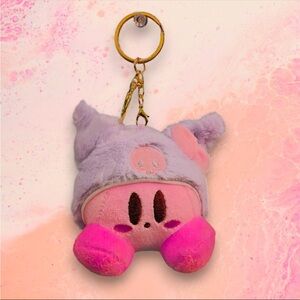 Kuromi Kirby Mashup Crossover Kawaii Fluffy Fuzzy Keychain Plush